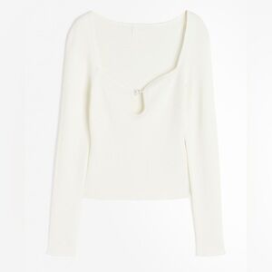 H&M Bead Detail Keyhole Cream Top Women’s Medium Minimalist